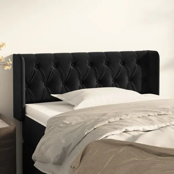 Gossi tablie de pat cu aripioare negru 93x16x78/88 cm catifea