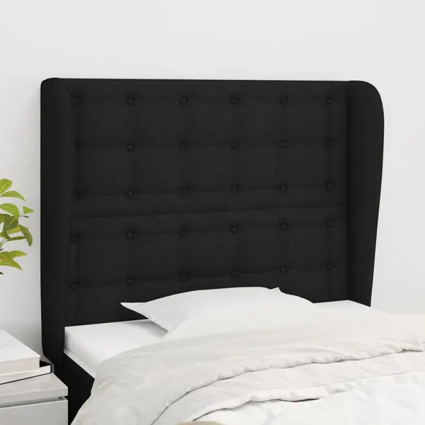 Gossi tablie de pat cu aripioare, negru, 93x23x118/128 cm, textil