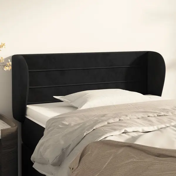 Gossi tablie de pat cu aripioare negru 93x23x78/88 cm catifea