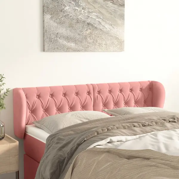 Gossi tablie de pat cu aripioare roz 163x23x78/88 cm catifea