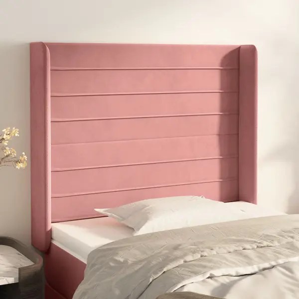 Gossi tablie de pat cu aripioare, roz, 83x16x118/128 cm, catifea