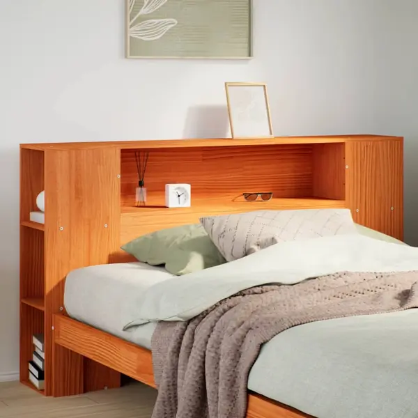 Gossi tablie de pat cu depozitare maro ceruit, 135 cm, lemn masiv pin