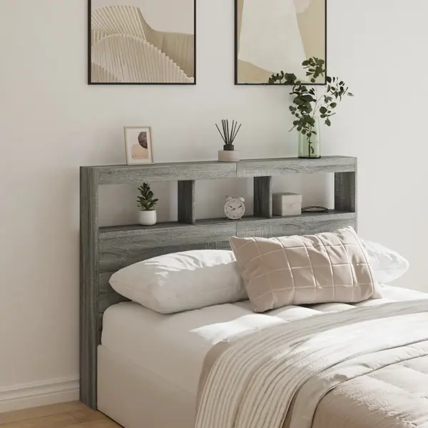 Gossi tablie de pat cu dulap si led, gri sonoma, 140x17x102 cm