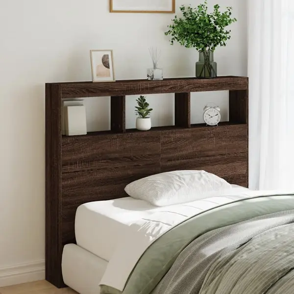 Gossi tablie de pat cu dulap si led, stejar maro, 120x17x102 cm