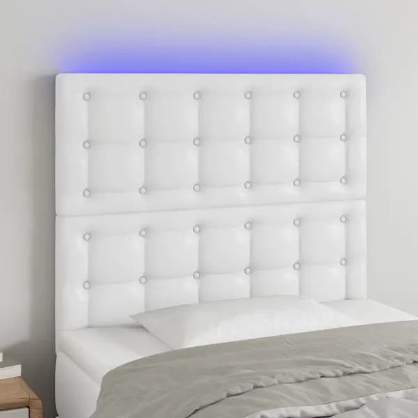 Gossi tablie de pat cu led, alb, 100x5x118/128 cm, piele ecologica