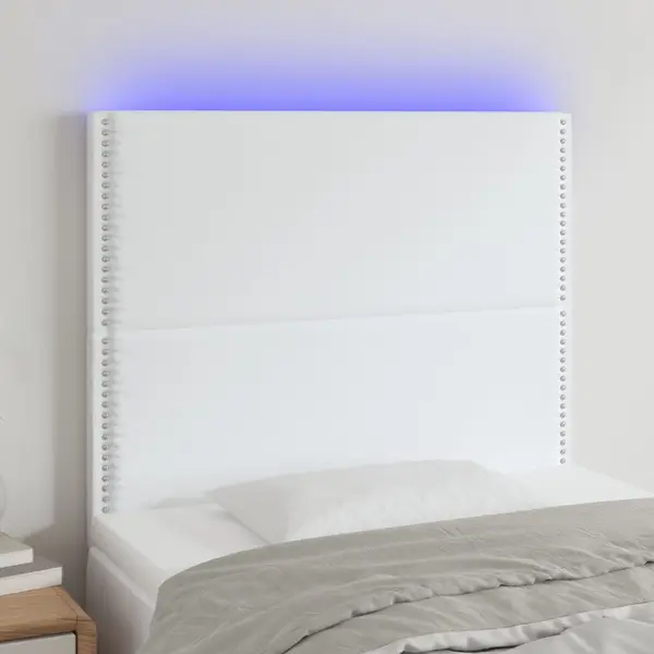 Gossi tablie de pat cu led, alb, 100x5x118/128 cm, piele ecologica