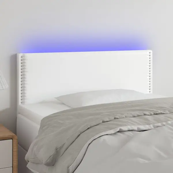 Gossi tablie de pat cu led, alb, 100x5x78/88 cm, piele ecologica