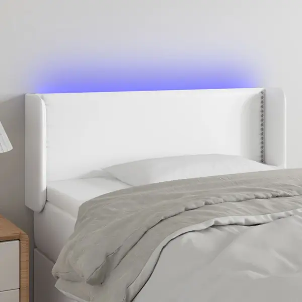 Gossi tablie de pat cu led, alb, 103x16x78/88 cm, piele ecologica