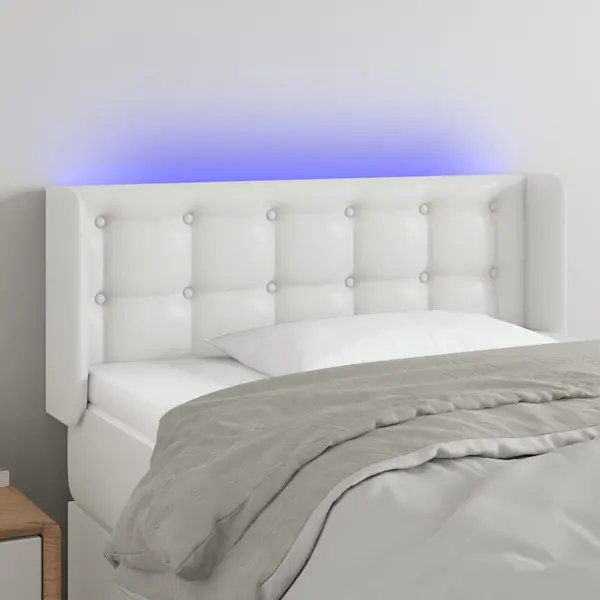 Gossi tablie de pat cu led, alb, 103x16x78/88 cm, piele ecologica