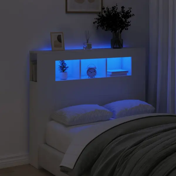 Gossi tablie de pat cu led, alb, 120x18,5x103,5 cm, lemn