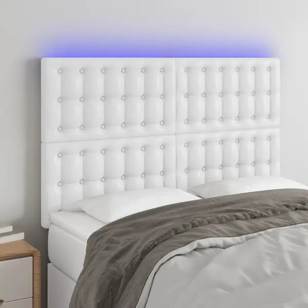 Gossi tablie de pat cu led, alb, 144x5x118/128 cm, piele ecologica