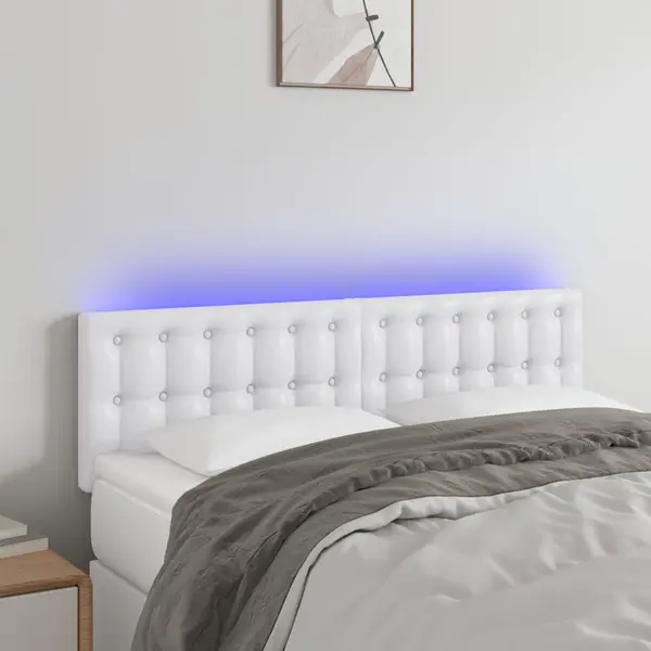 Gossi tablie de pat cu led, alb, 144x5x78/88 cm, piele ecologica