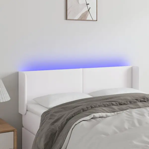 Gossi tablie de pat cu led, alb, 147x16x78/88 cm, piele ecologica