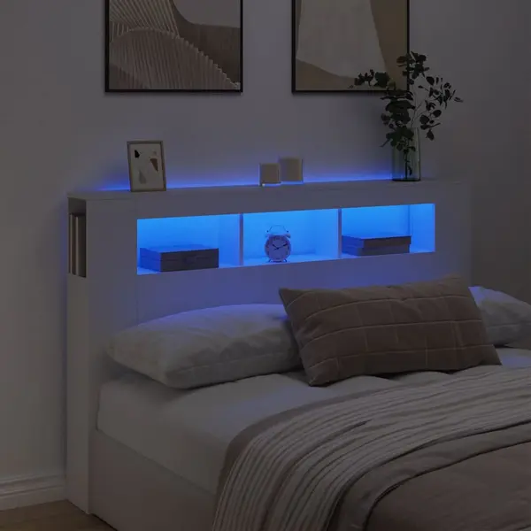 Gossi tablie de pat cu led, alb, 160x18,5x103,5 cm, lemn