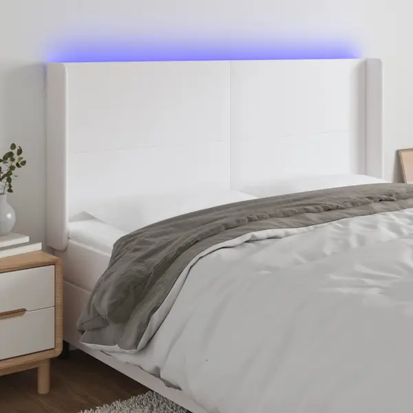 Gossi tablie de pat cu led, alb, 163x16x118/128 cm, piele ecologica
