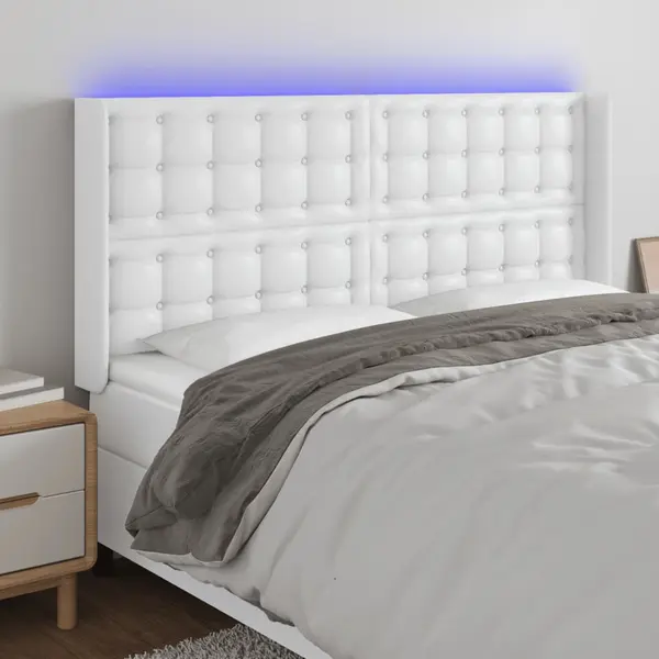 Gossi tablie de pat cu led, alb, 163x16x118/128 cm, piele ecologica