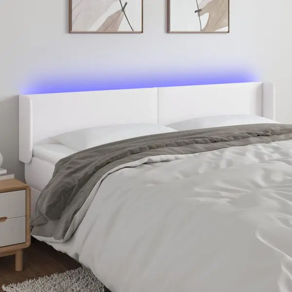 Gossi tablie de pat cu led, alb, 163x16x78/88 cm, piele ecologica