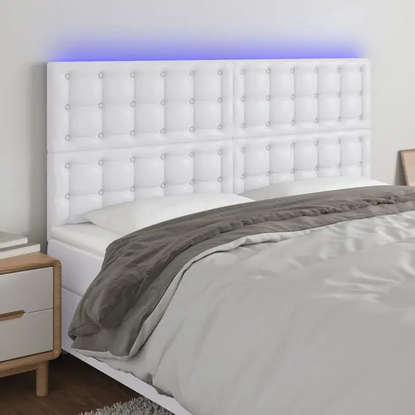 Gossi tablie de pat cu led, alb, 180x5x118/128 cm, piele ecologica