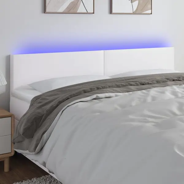 Gossi tablie de pat cu led, alb, 180x5x78/88 cm, piele ecologica