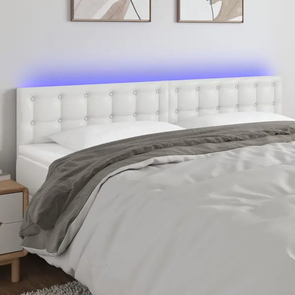Gossi tablie de pat cu led, alb, 200x5x78/88 cm, piele ecologica