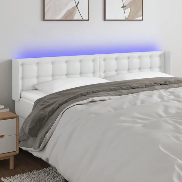 Gossi tablie de pat cu led, alb, 203x16x78/88 cm, piele ecologica