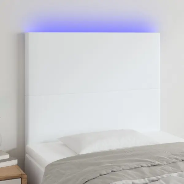 Gossi tablie de pat cu led, alb, 80x5x118/128 cm, piele ecologica
