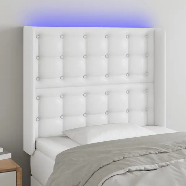 Gossi tablie de pat cu led, alb, 83x16x118/128 cm, piele ecologica