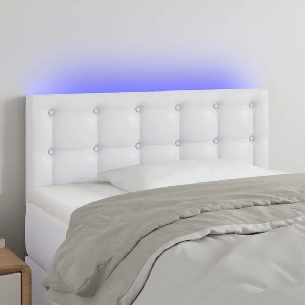 Gossi tablie de pat cu led, alb, 90x5x78/88 cm, piele ecologica