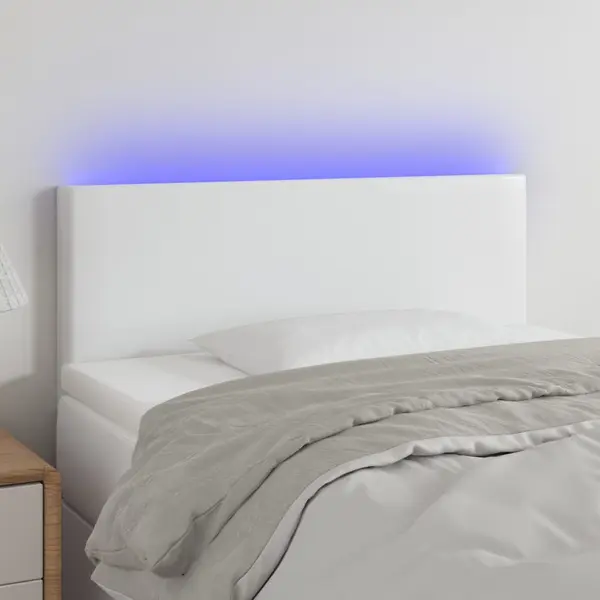 Gossi tablie de pat cu led, alb, 90x5x78/88 cm, piele ecologica