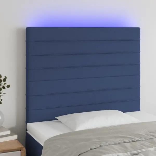 Gossi tablie de pat cu led, albastru, 100x5x118/128 cm, textil