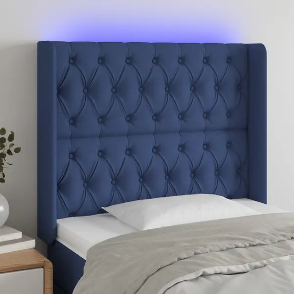 Gossi tablie de pat cu led, albastru, 103x16x118/128 cm, textil