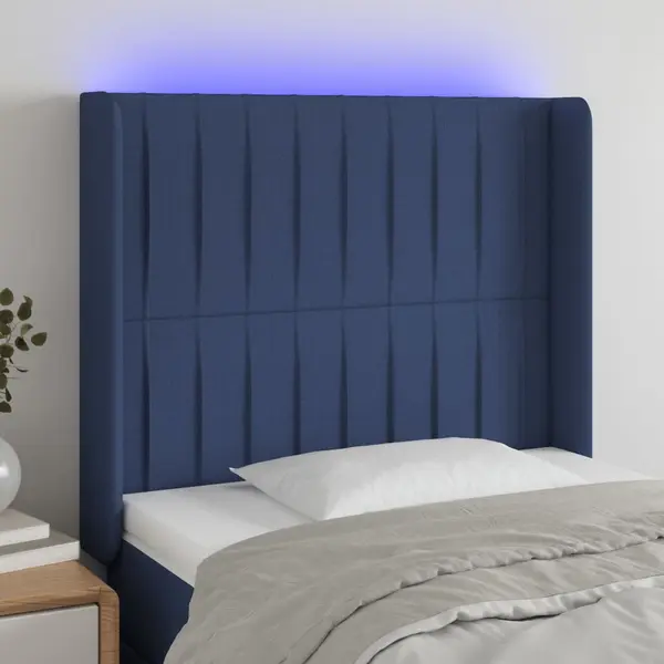 Gossi tablie de pat cu led, albastru, 103x16x118/128 cm, textil