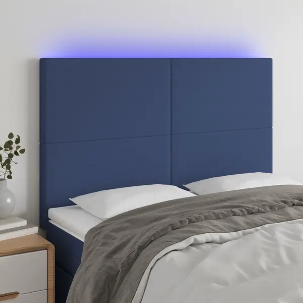 Gossi tablie de pat cu led, albastru, 144x5x118/128 cm, textil