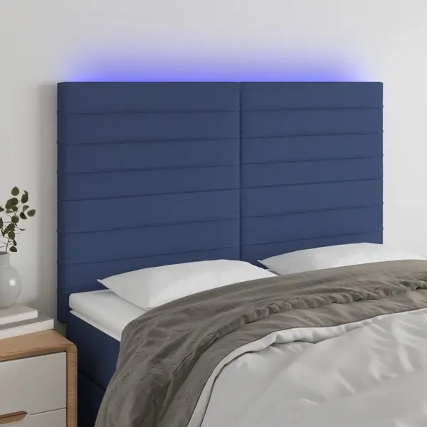 Gossi tablie de pat cu led, albastru, 144x5x118/128 cm, textil