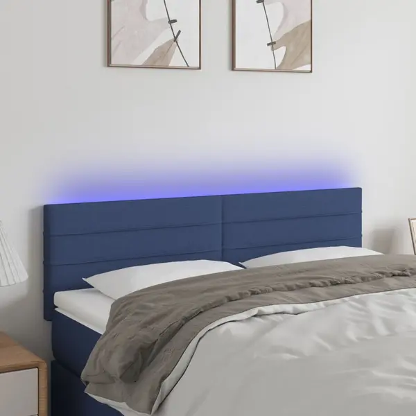 Gossi tablie de pat cu led, albastru, 144x5x78/88 cm, textil