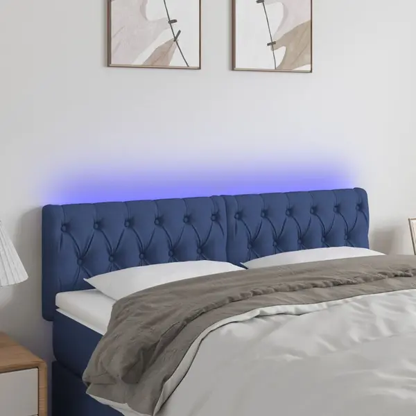 Gossi tablie de pat cu led, albastru, 144x7x78/88 cm, textil