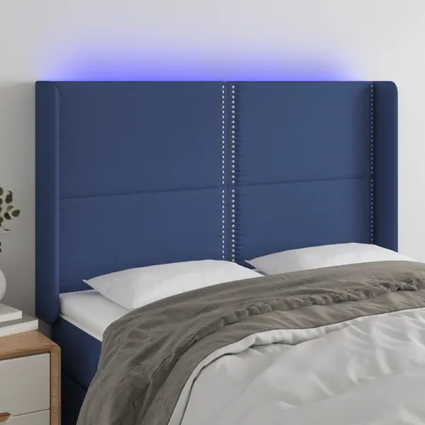 Gossi tablie de pat cu led, albastru, 147x16x118/128 cm, textil