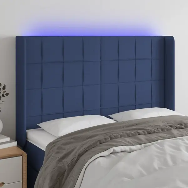 Gossi tablie de pat cu led, albastru, 147x16x118/128 cm, textil