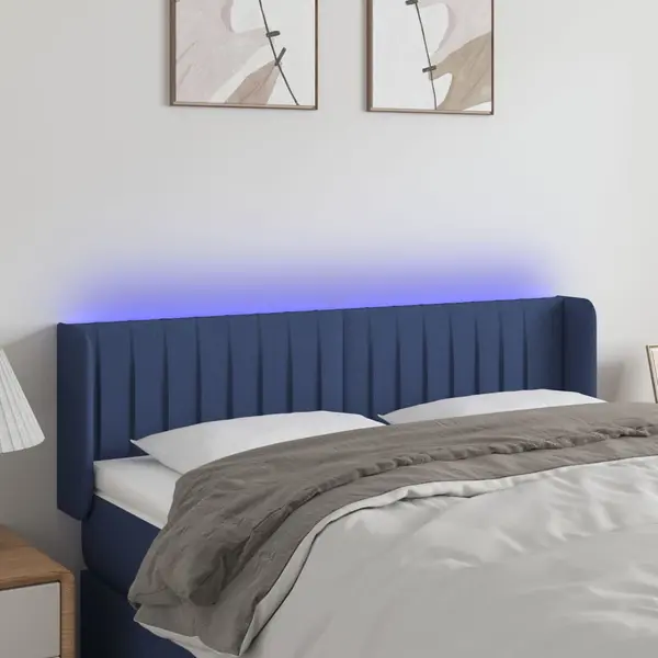 Gossi tablie de pat cu led, albastru, 147x16x78/88 cm, textil