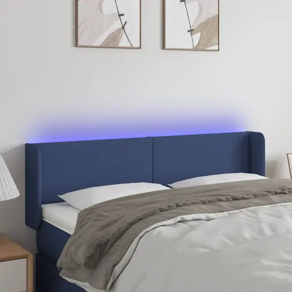 Gossi tablie de pat cu led, albastru, 147x16x78/88 cm, textil
