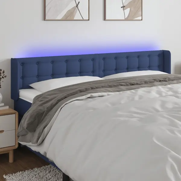 Gossi tablie de pat cu led, albastru, 163x16x78/88 cm, textil