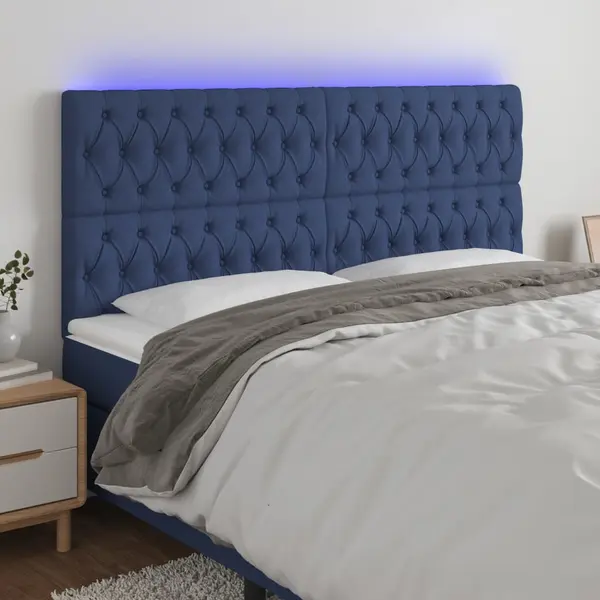 Gossi tablie de pat cu led, albastru, 180x7x118/128 cm, textil