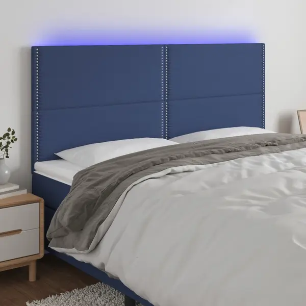 Gossi tablie de pat cu led, albastru, 200x5x118/128 cm, textil
