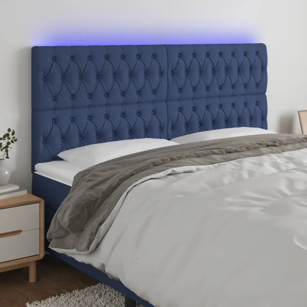 Gossi tablie de pat cu led, albastru, 200x7x118/128 cm, textil