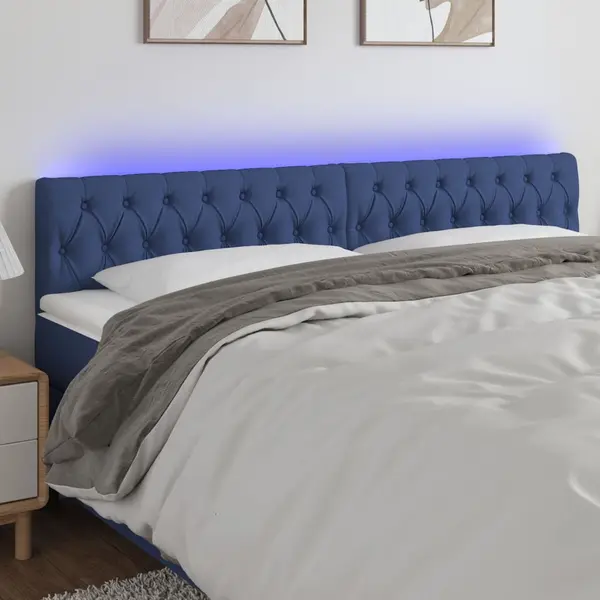 Gossi tablie de pat cu led, albastru, 200x7x78/88 cm, textil