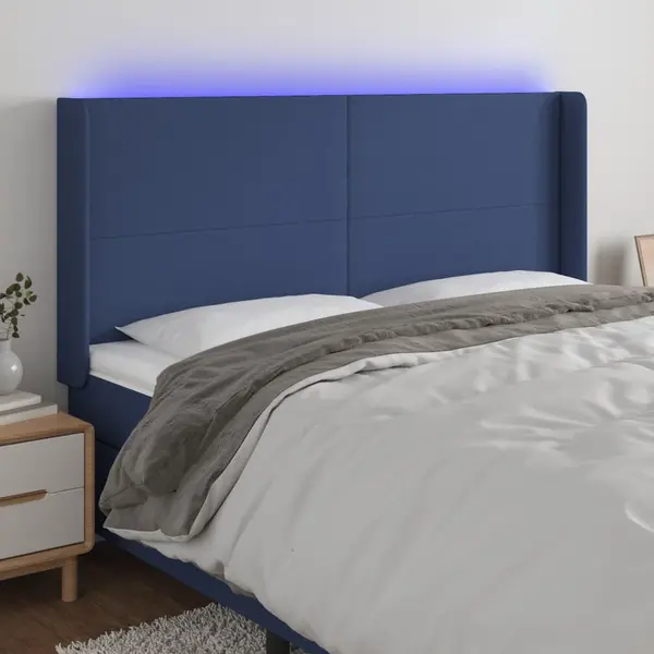 Gossi tablie de pat cu led, albastru, 203x16x118/128 cm, textil