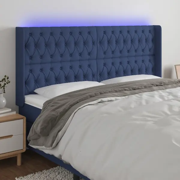 Gossi tablie de pat cu led, albastru, 203x16x118/128 cm, textil