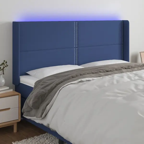 Gossi tablie de pat cu led, albastru, 203x16x118/128 cm, textil