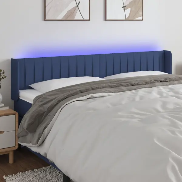 Gossi tablie de pat cu led, albastru, 203x16x78/88 cm, textil