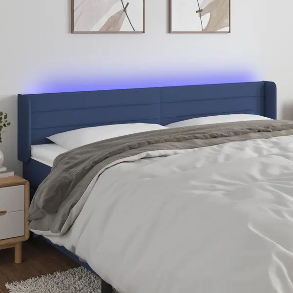 Gossi tablie de pat cu led, albastru, 203x16x78/88 cm, textil